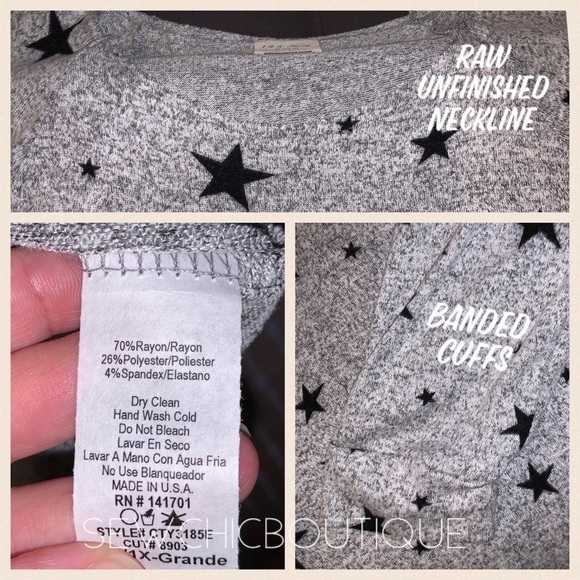 Plus Size Star Print Wide Neck Long Slv Top - Picture 6 of 6